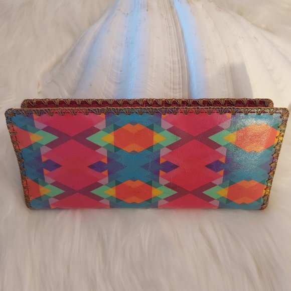Mlavi Vegan Leather Wallet: Aztec Water Color Design: size 7.5"x3.5" - Picture 1 of 7